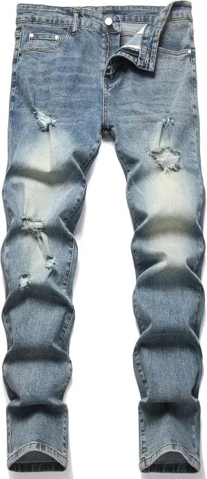 XIMXIMMTIAN Mens Slim Fit Jeans Stretch Ripped Biker Jeans for Men Fashion Straight Comfort Flex Waist Casual Denim Pants