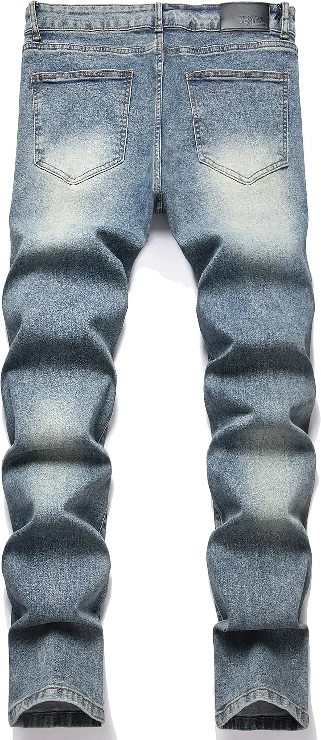 XIMXIMMTIAN Mens Slim Fit Jeans Stretch Ripped Biker Jeans for Men Fashion Straight Comfort Flex Waist Casual Denim Pants
