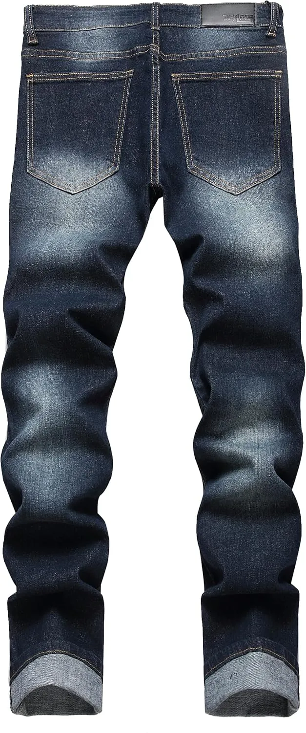 XIMXIMMTIAN Mens Slim Fit Jeans Stretch Ripped Biker Jeans for Men Fashion Straight Comfort Flex Waist Casual Denim Pants
