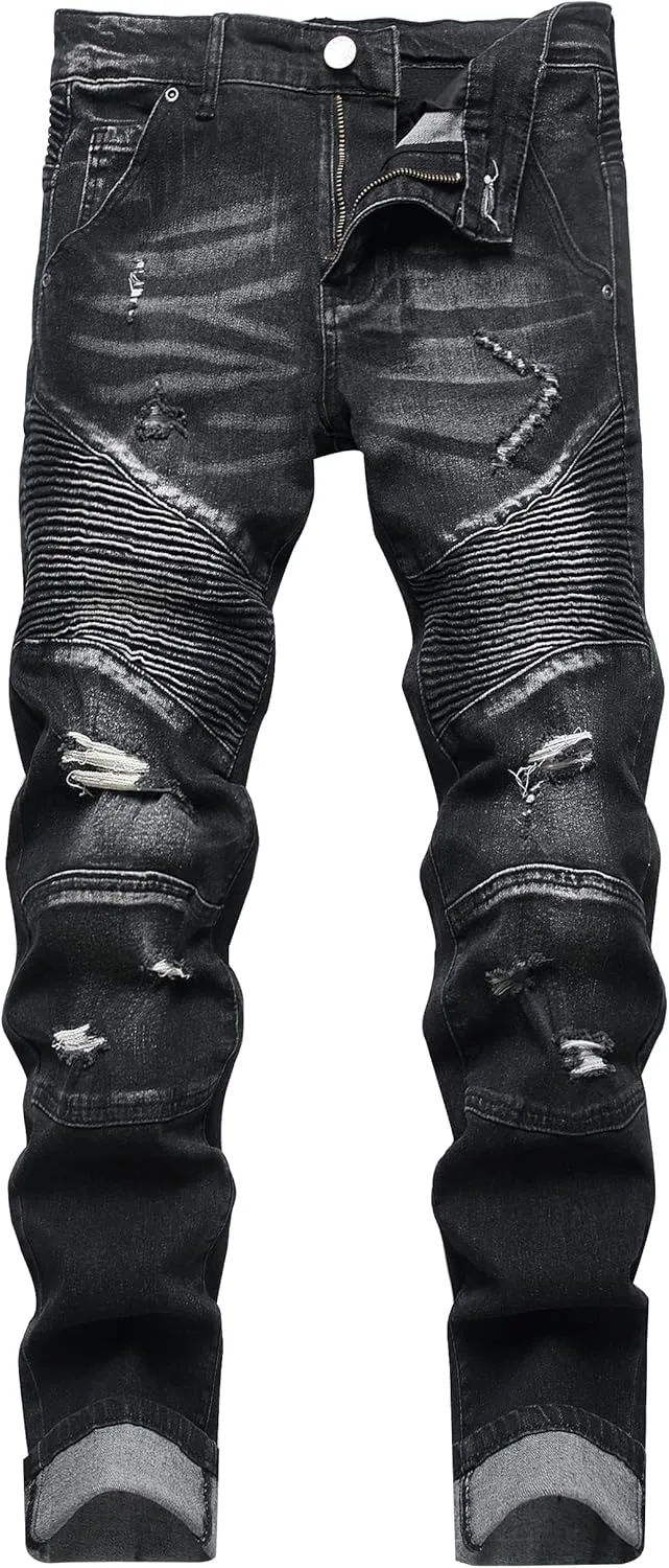 XIMXIMMTIAN Mens Slim Fit Jeans Stretch Ripped Biker Jeans for Men Fashion Straight Comfort Flex Waist Casual Denim Pants