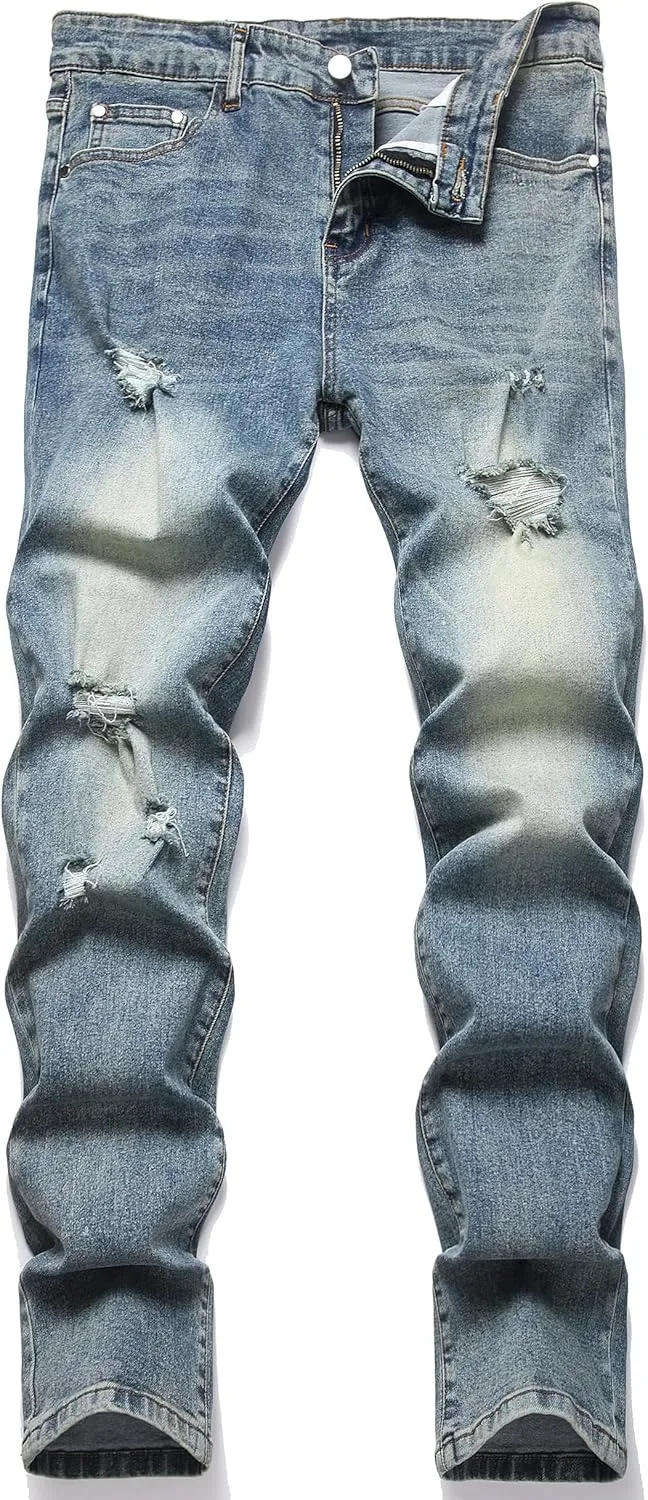 XIMXIMMTIAN Mens Slim Fit Jeans Stretch Ripped Biker Jeans for Men Fashion Straight Comfort Flex Waist Casual Denim Pants