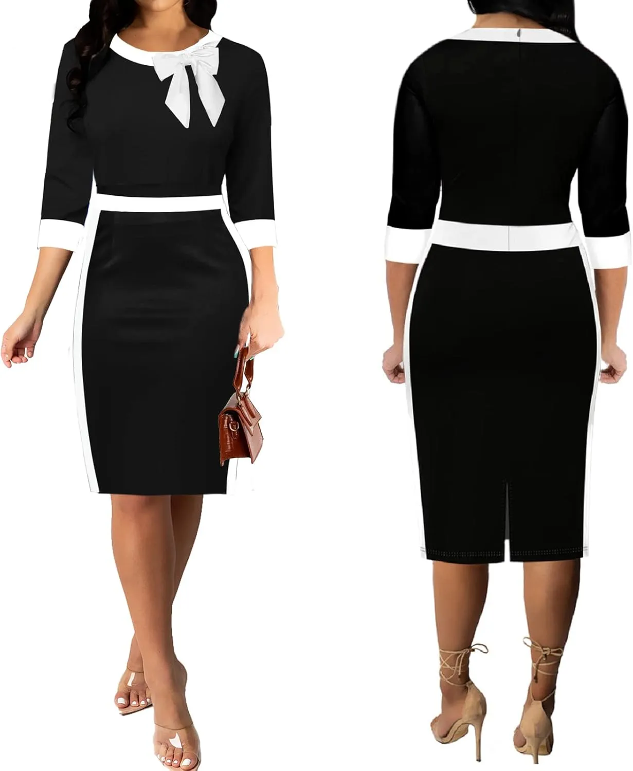 Xinlees Women's Bodycon Pencil Dress Sexy Short Ruffles Sleeve Clubwear Basic Fitted Outfits Casual Midi Dresses