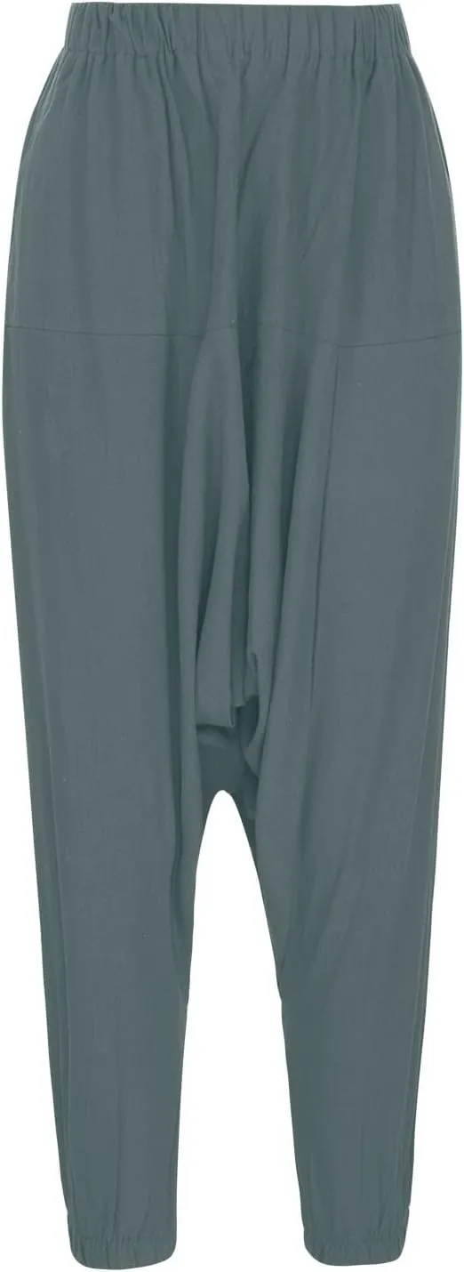 XUNRYAN Men's Linen Harem Palazzo Pants Lightweight Loose Fit Long Elastic Waist Casual Beach Yoga Trousers Cropped Joggers