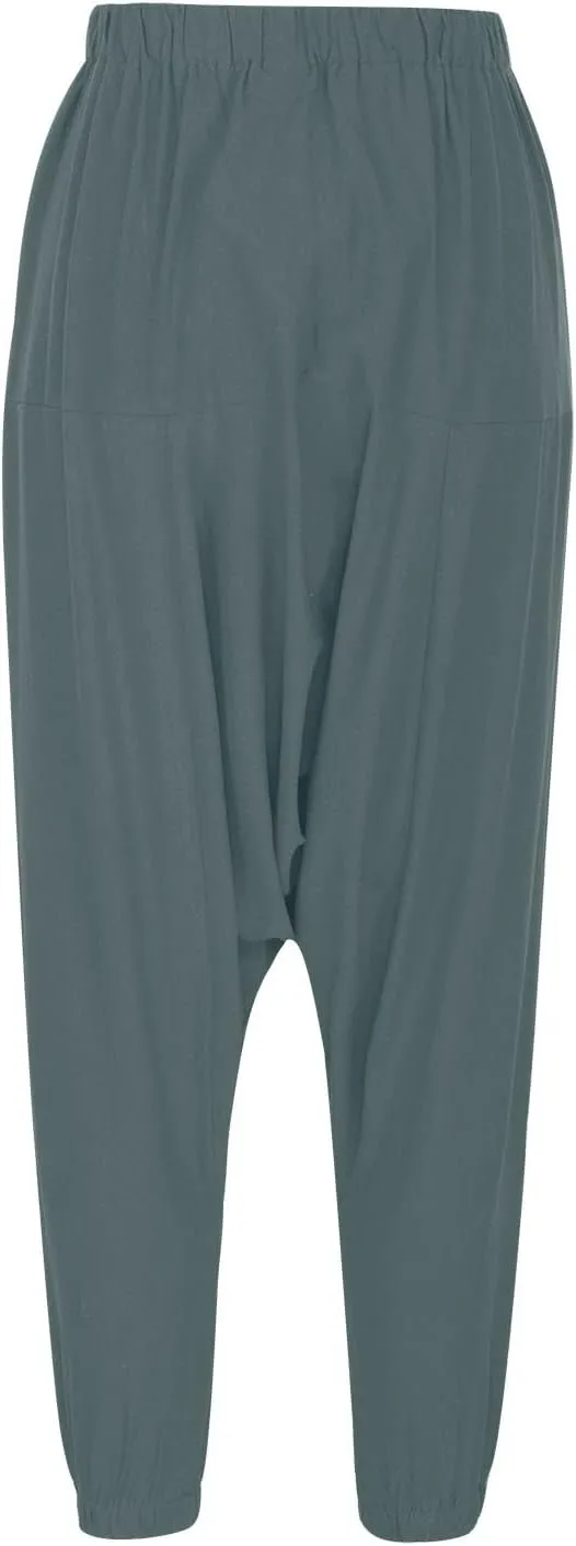 XUNRYAN Men's Linen Harem Palazzo Pants Lightweight Loose Fit Long Elastic Waist Casual Beach Yoga Trousers Cropped Joggers