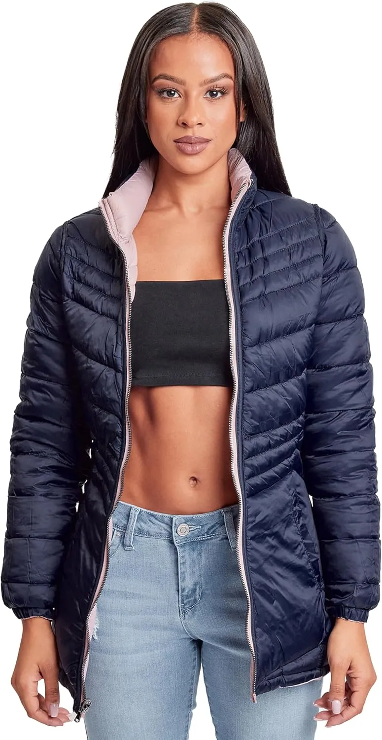 YMI Jeans Women's Winter Reversible Fitted Puffer Jacket