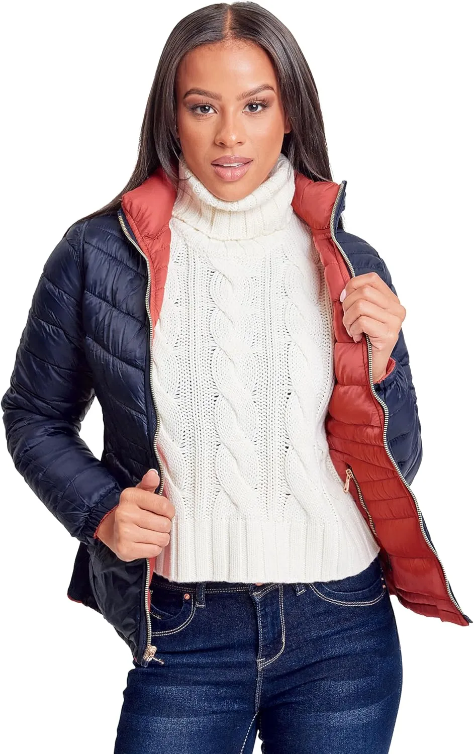 YMI Jeans Women's Winter Reversible Fitted Puffer Jacket