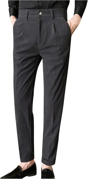 Ymosrh Men's Pants Fashion Slim Fit Corduroy Trousers Business Formal Pants Casual Golf, S-2XL