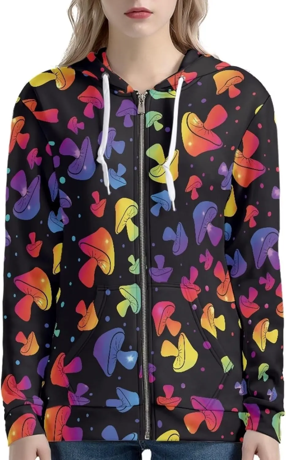 Zip Up Hoodie for Women Lightweight Fall Jacket Streetwear Oversized Hooded Sweatshirts for Teen Girls