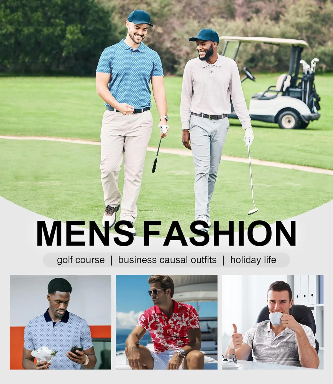 ZITY Men's Golf Polo Shirt Short Sleeve Performance Moisture Wicking Collared Print Shirt for Golf and Casual Wear