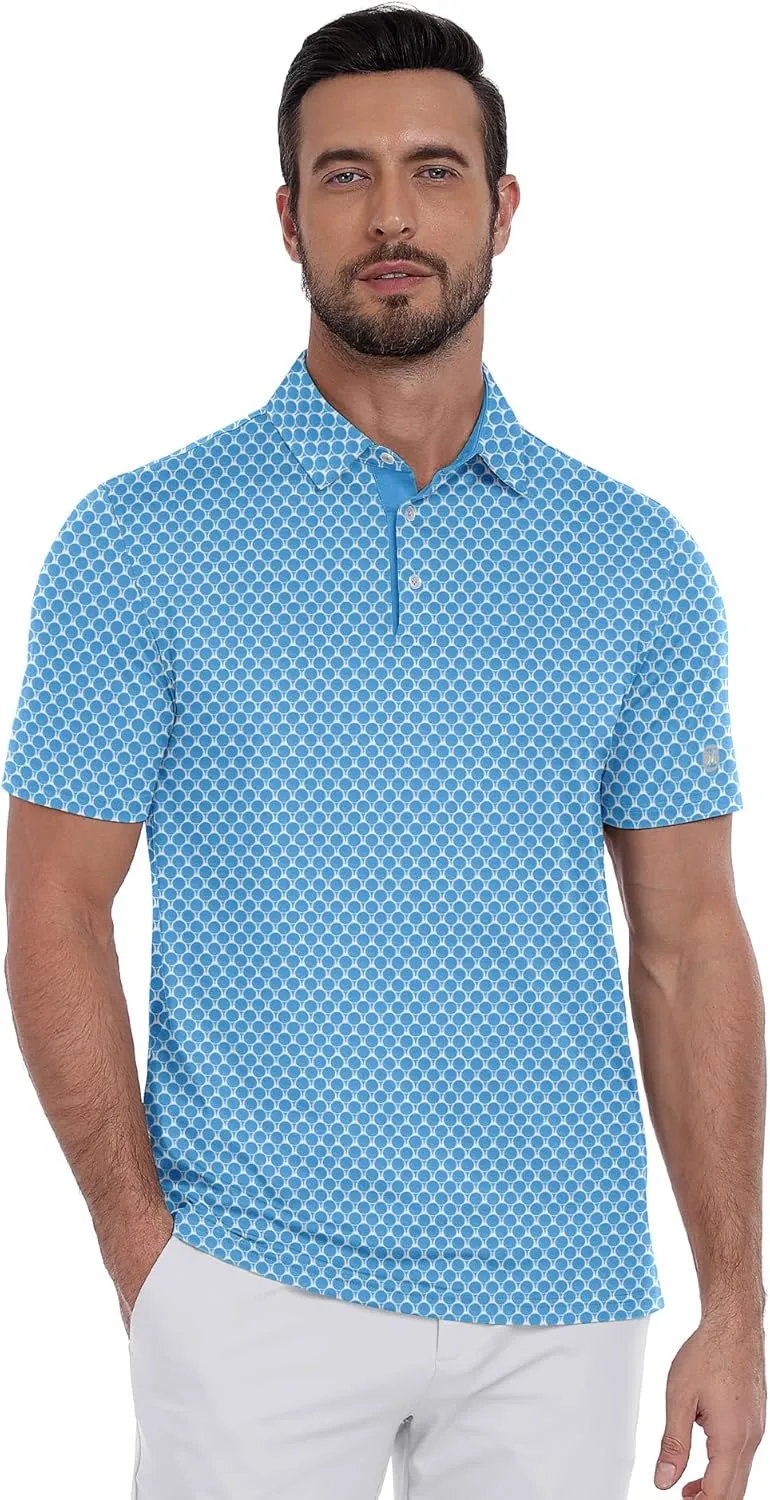 ZITY Men's Golf Polo Shirt Short Sleeve Performance Moisture Wicking Collared Print Shirt for Golf and Casual Wear