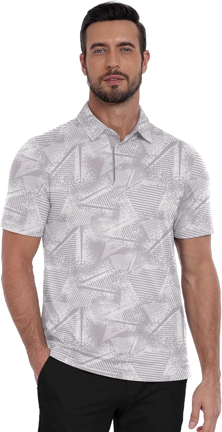 ZITY Men's Golf Polo Shirt Short Sleeve Performance Moisture Wicking Collared Print Shirt for Golf and Casual Wear