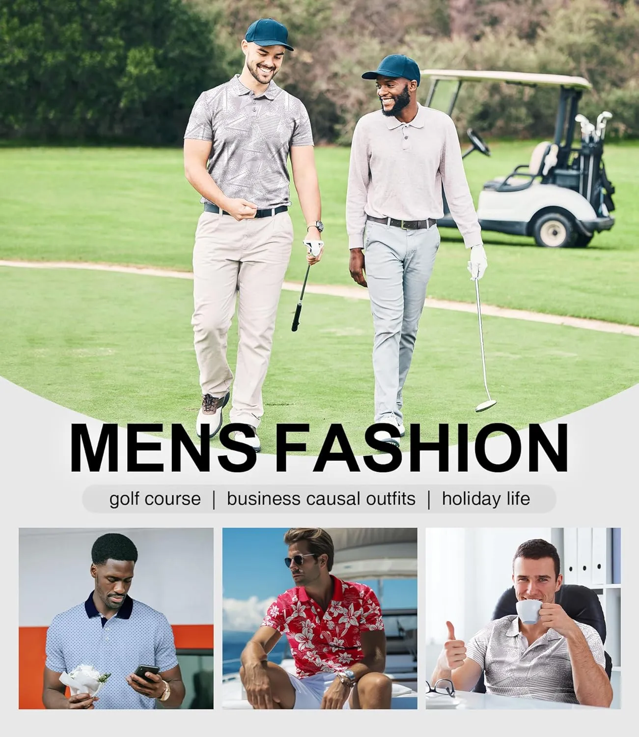 ZITY Men's Golf Polo Shirt Short Sleeve Performance Moisture Wicking Collared Print Shirt for Golf and Casual Wear