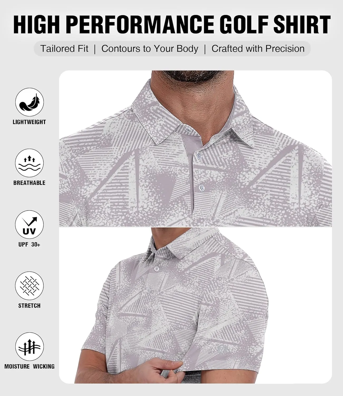 ZITY Men's Golf Polo Shirt Short Sleeve Performance Moisture Wicking Collared Print Shirt for Golf and Casual Wear