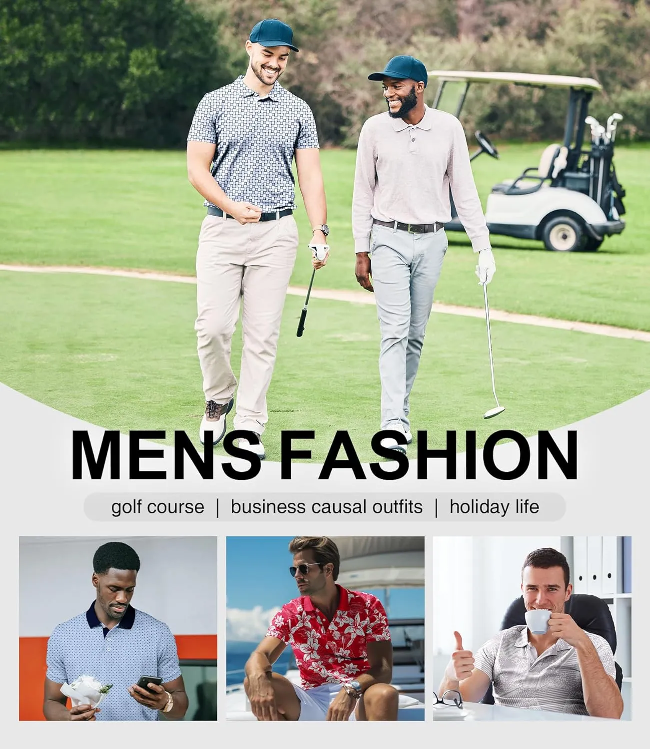 ZITY Men's Golf Polo Shirt Short Sleeve Performance Moisture Wicking Collared Print Shirt for Golf and Casual Wear