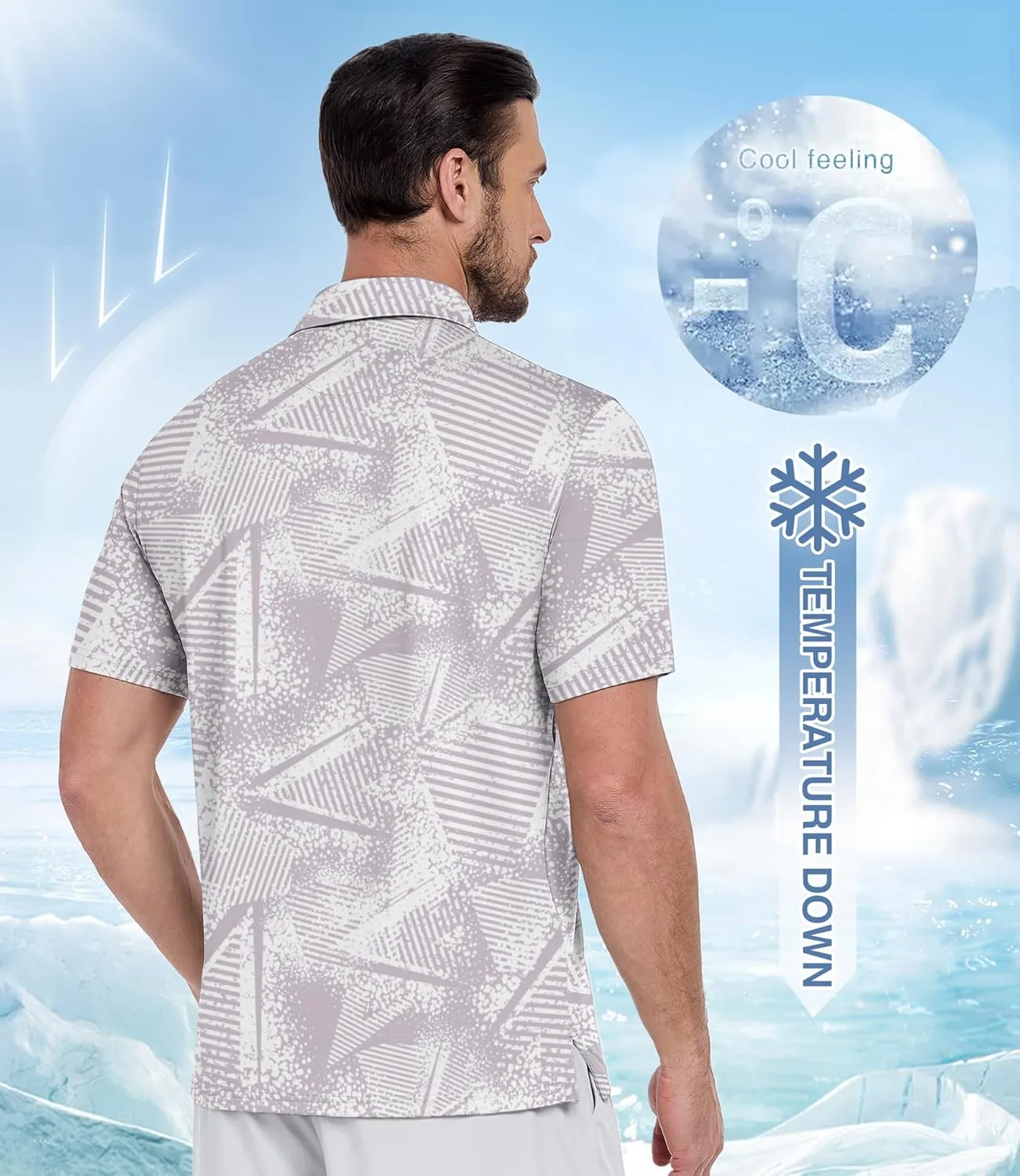 ZITY Men's Golf Polo Shirt Short Sleeve Performance Moisture Wicking Collared Print Shirt for Golf and Casual Wear