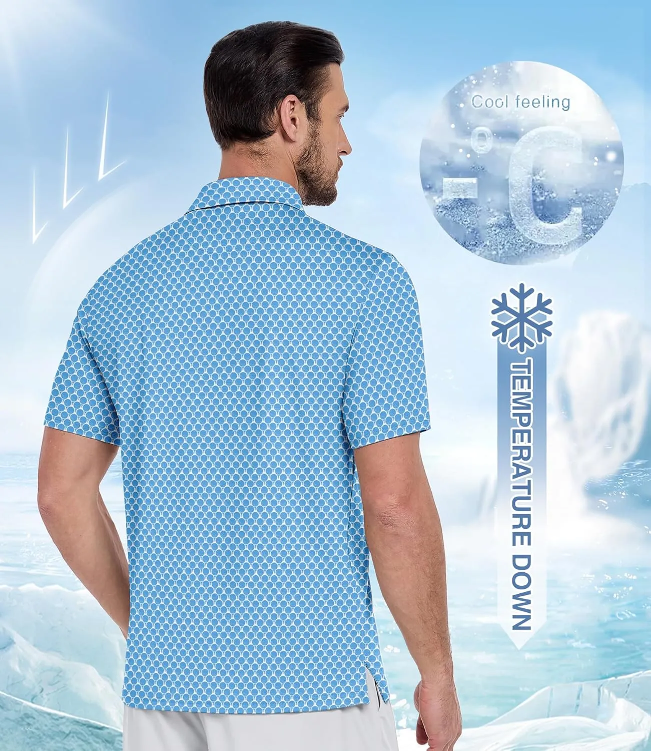 ZITY Men's Golf Polo Shirt Short Sleeve Performance Moisture Wicking Collared Print Shirt for Golf and Casual Wear