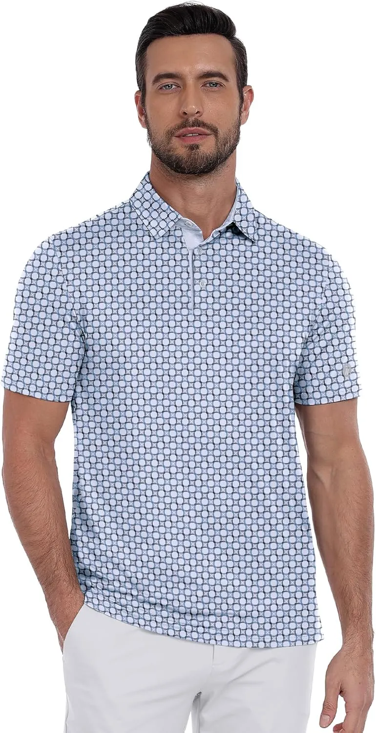 ZITY Men's Golf Polo Shirt Short Sleeve Performance Moisture Wicking Collared Print Shirt for Golf and Casual Wear
