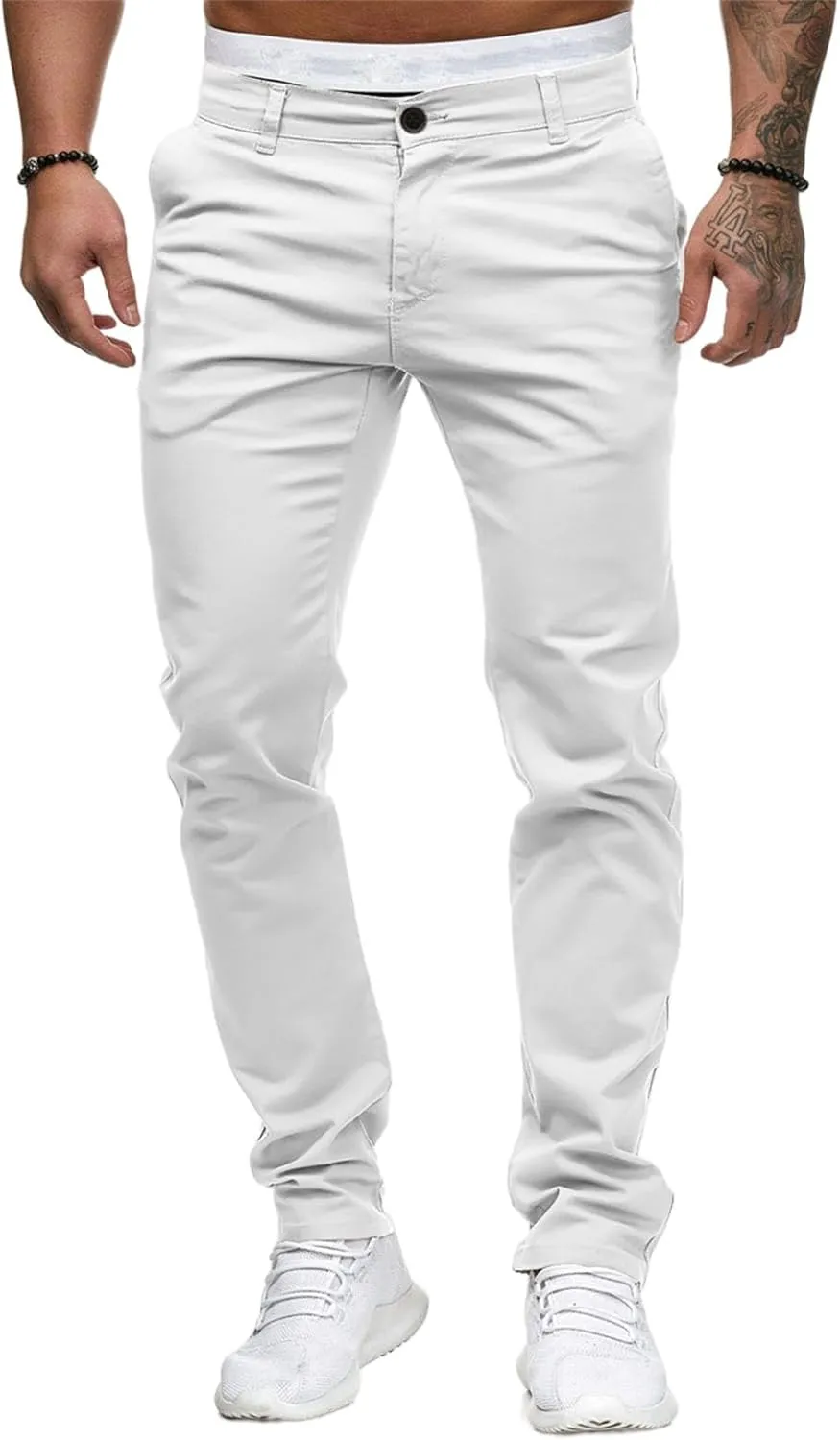 ZWRXW Men's Pants Slim Fit Casual Stretch Sweatpants Flat-Front Skinny Dress Comfy Chino Long Pant with Pockets