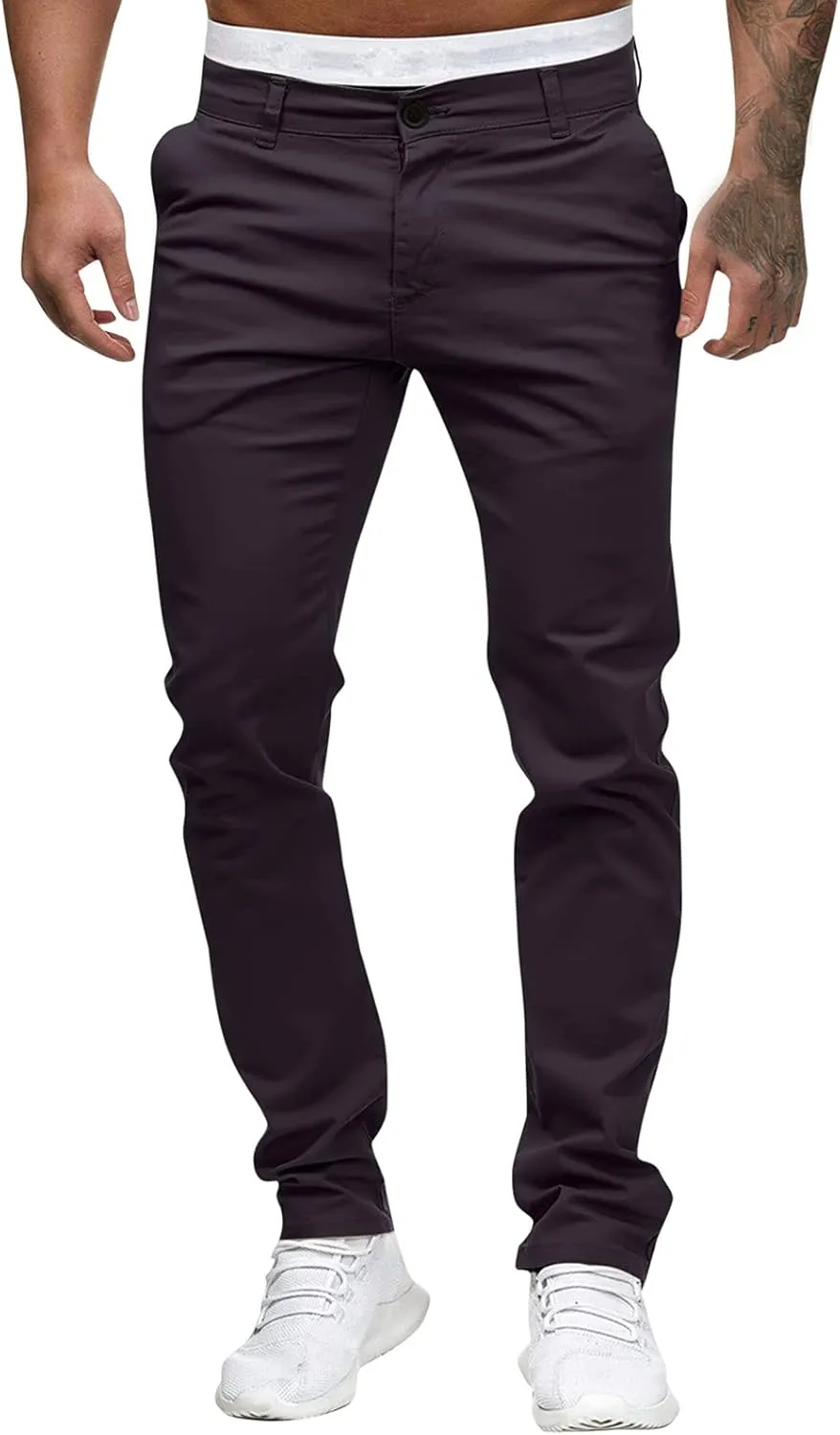 ZYXTIM Men's Slim-Fit Wrinkle-Resistant Flat-Front Button Casual Tapered Chino Pant Athletic Jogger Golf Cargo Work Pants