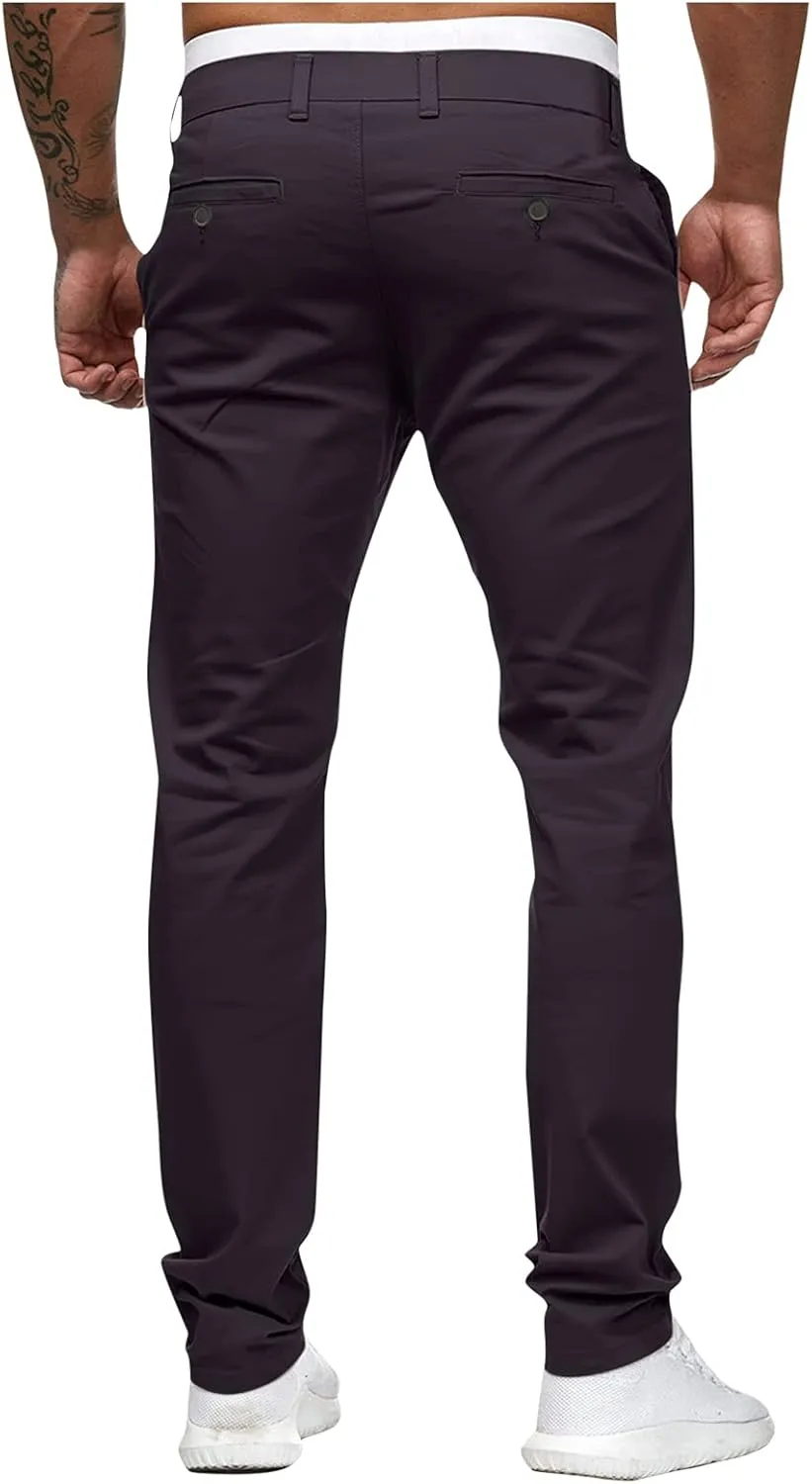 ZYXTIM Men's Slim-Fit Wrinkle-Resistant Flat-Front Button Casual Tapered Chino Pant Athletic Jogger Golf Cargo Work Pants