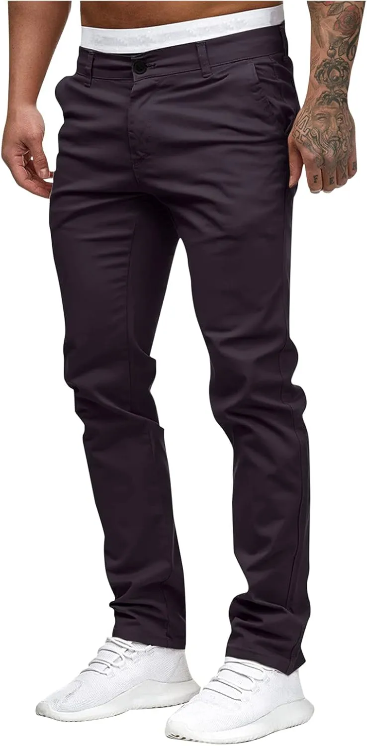 ZYXTIM Men's Slim-Fit Wrinkle-Resistant Flat-Front Button Casual Tapered Chino Pant Athletic Jogger Golf Cargo Work Pants